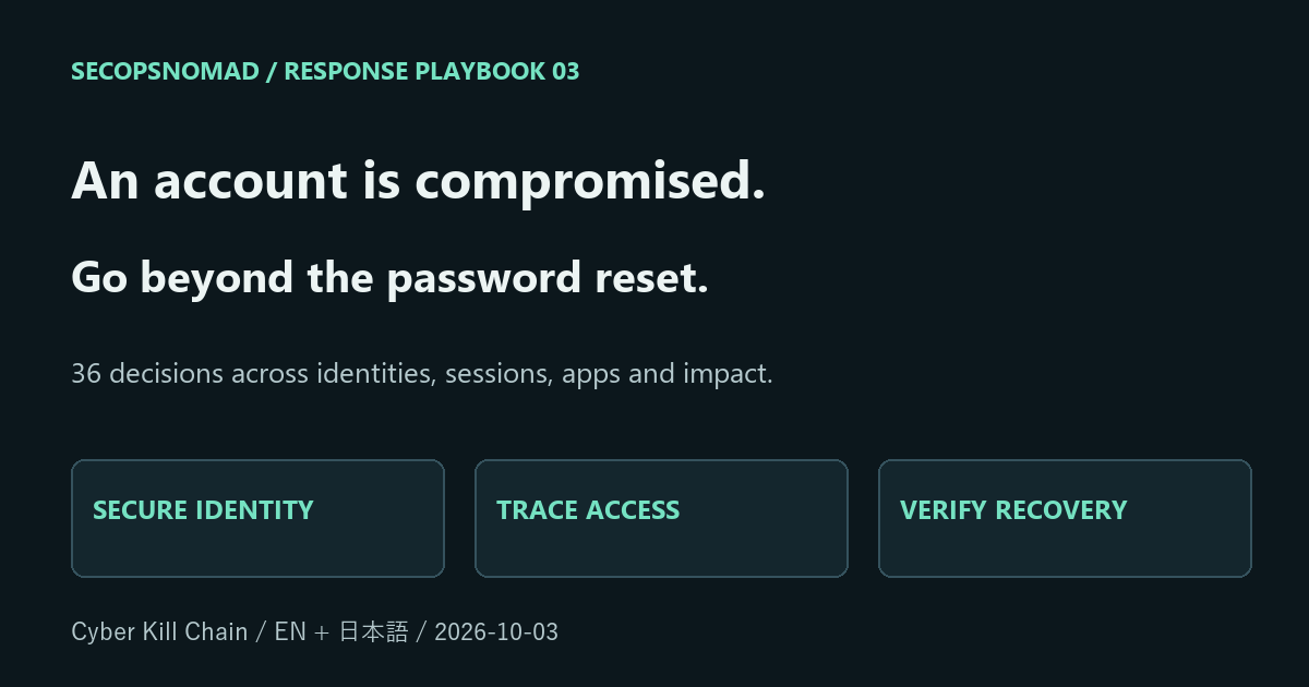 Account compromise response: 36 decisions to secure identity, trace remaining access and verify recovery.