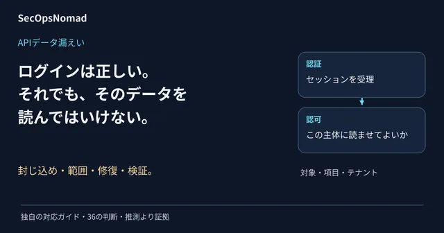 APIデータ漏えい:認証に成功しても、別の顧客のデータへのアクセスは認可で拒否する。封じ込め、範囲、修復、検証。