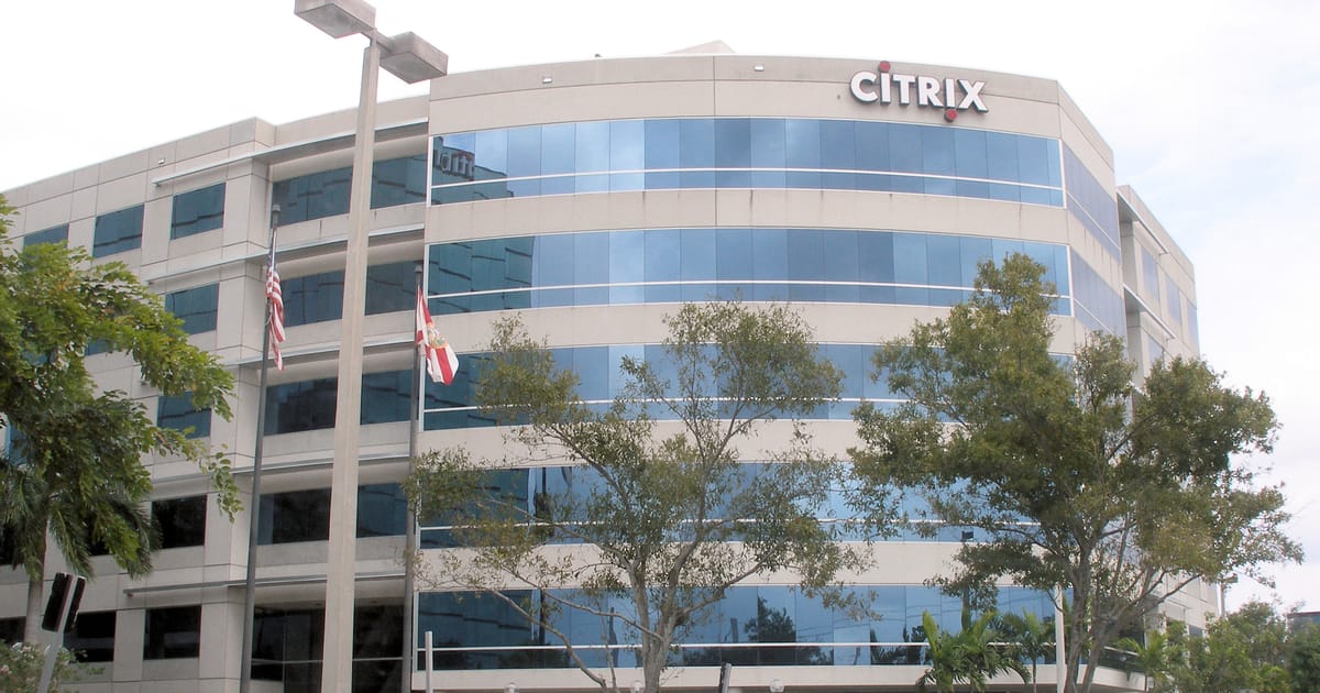 Citrix headquarters in Fort Lauderdale, Florida: a curved office building with the CITRIX sign at the top.